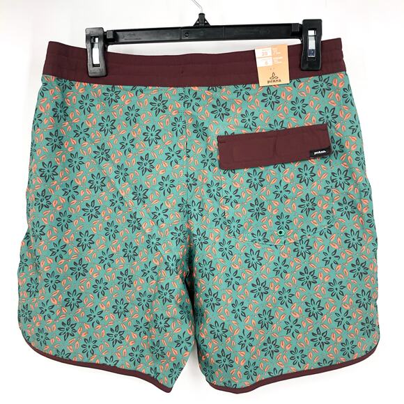 PRANA Men's Vintage Boardshort Size 28 Green Cove Geo Floral 6" Inseam Swim NWT - Picture 7 of 9